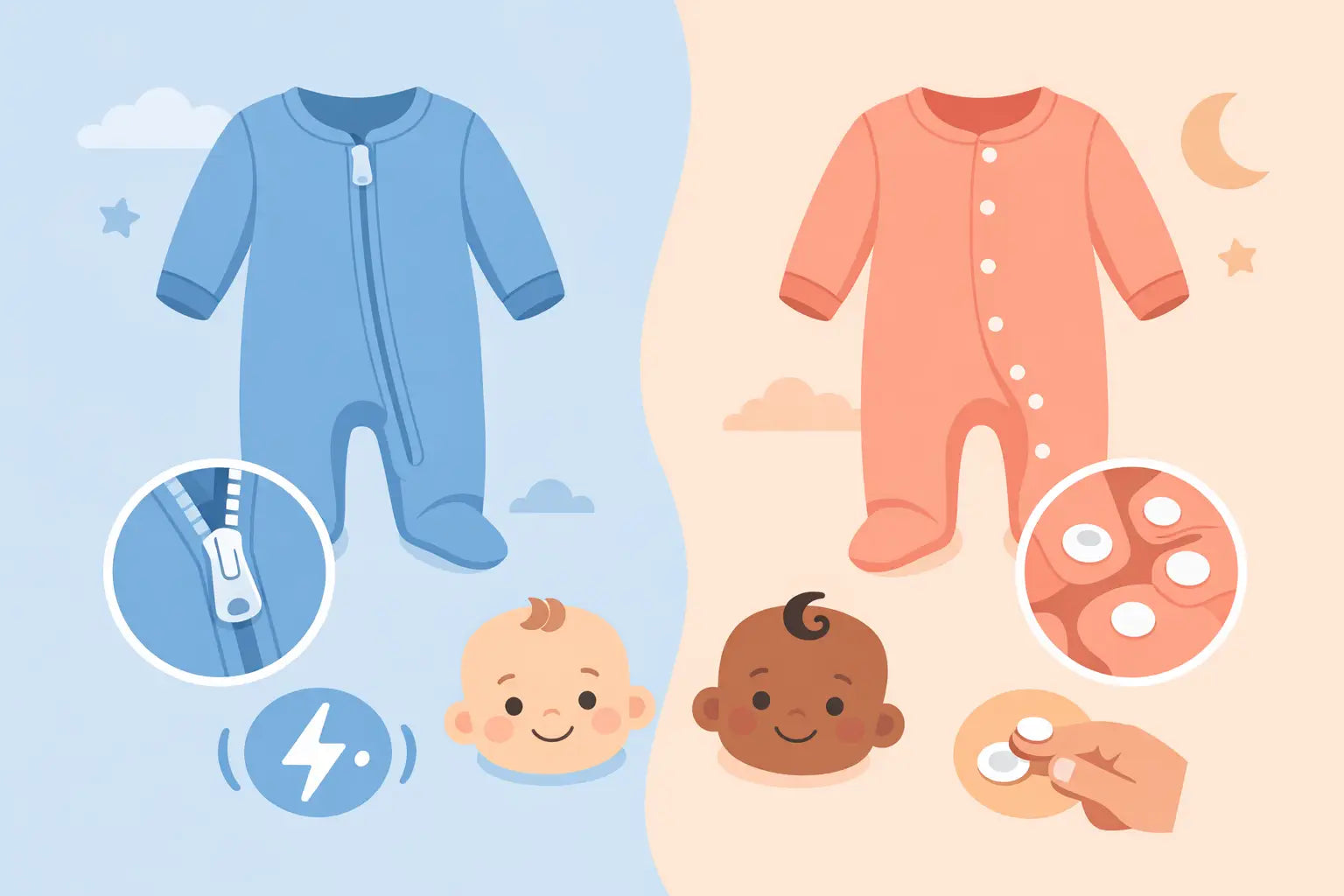 Zip Footies vs Snap Footies for Babies