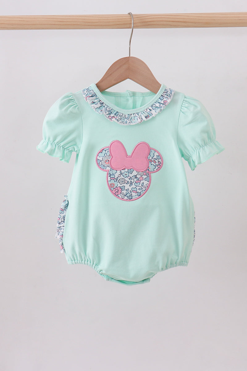 Mint floral character applique ruffle bubble