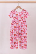 Pink bow baseball bamboo jumpsuit