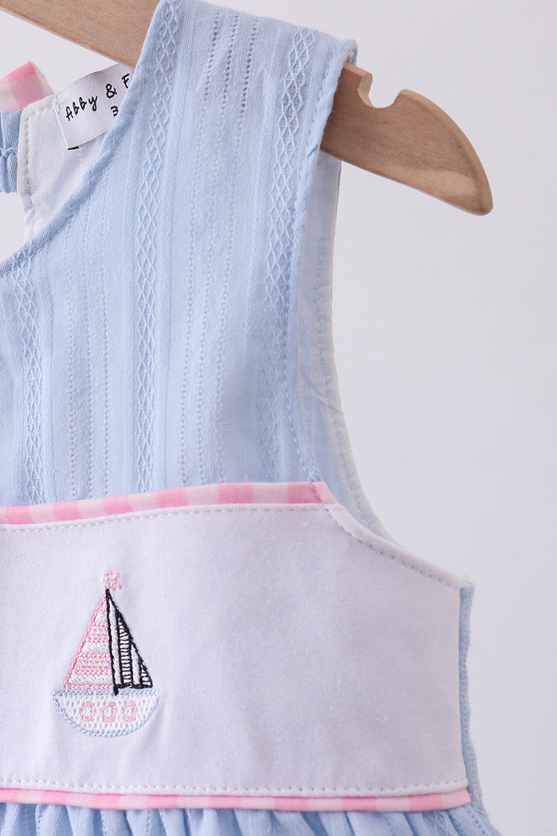 Blue sailboat embroidery jacquard dress