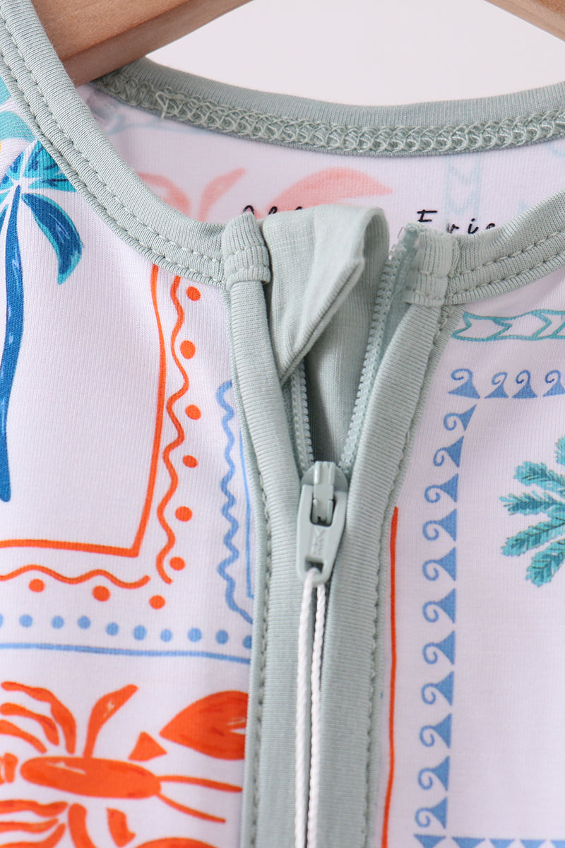 Coconut trees lobsters print bamboo romper