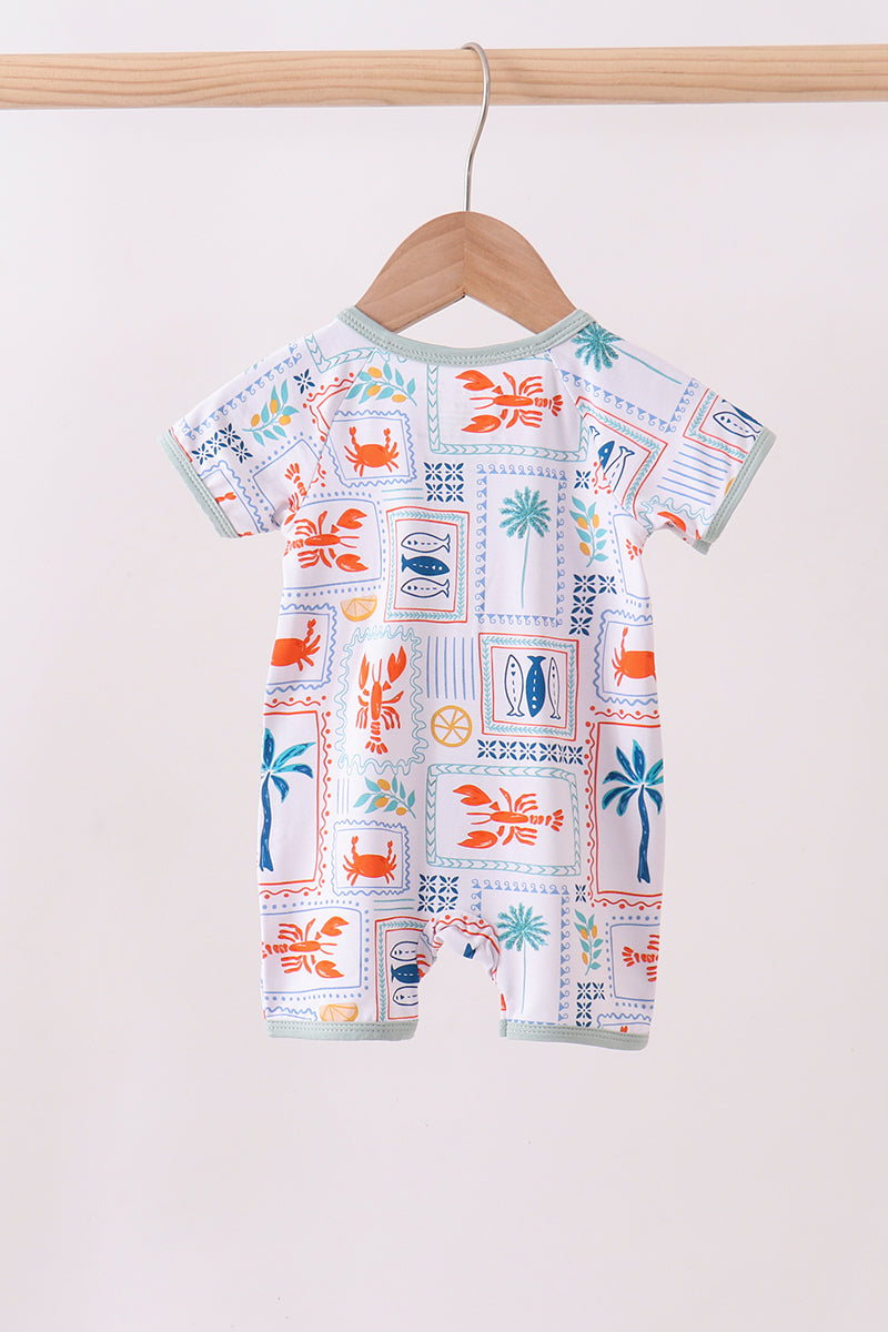 Coconut trees lobsters print bamboo romper