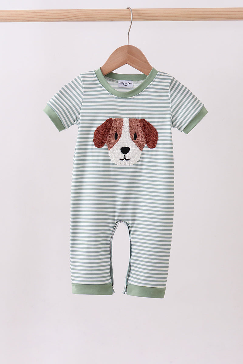 Gray stripe puppy french knot romper