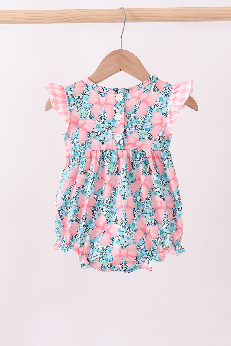 Pink floral mommy's girl embroidery ruffle bubble