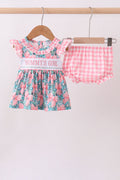 Pink floral mommy's girl embroidery ruffle bloomer set