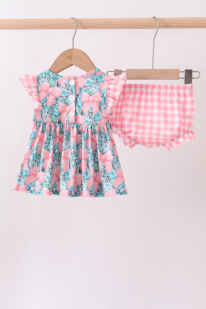 Pink floral mommy's girl embroidery ruffle bloomer set