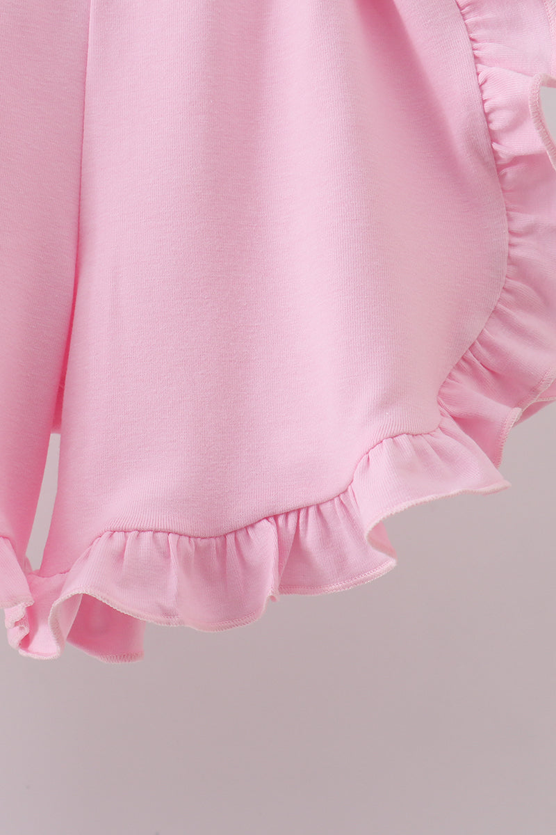 Floral bunny applique ruffle shorts set