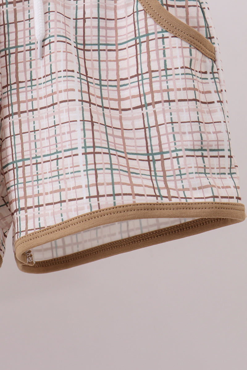 Brown plaid bunny applique shorts set