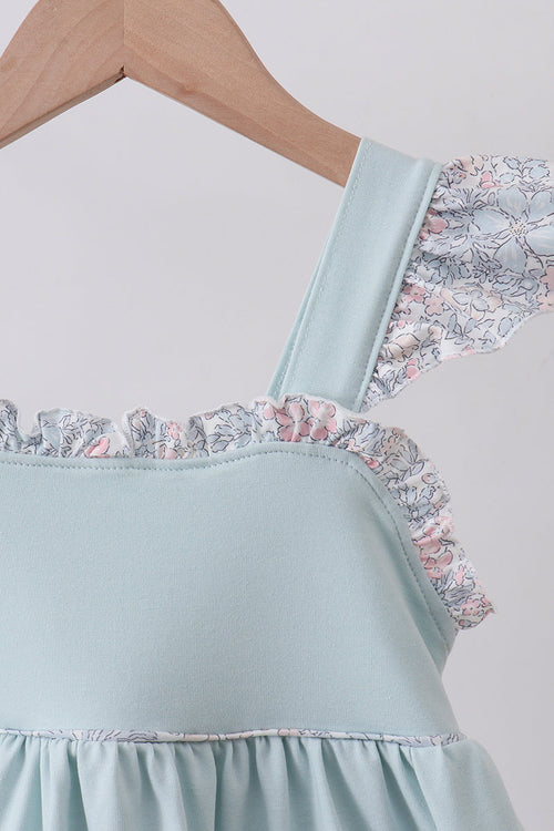 Blue floral bunny applique ruffle dress