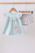 Blue floral bunny applique bloomer set