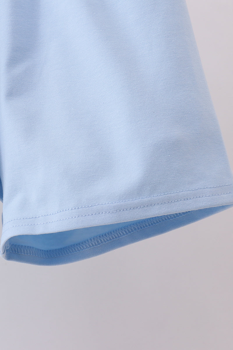 Blue bunny smocked peter pan collar shorts set