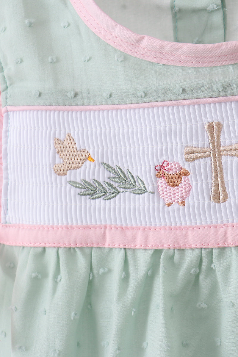 Green swiss dot cross sheep ruffle shorts set