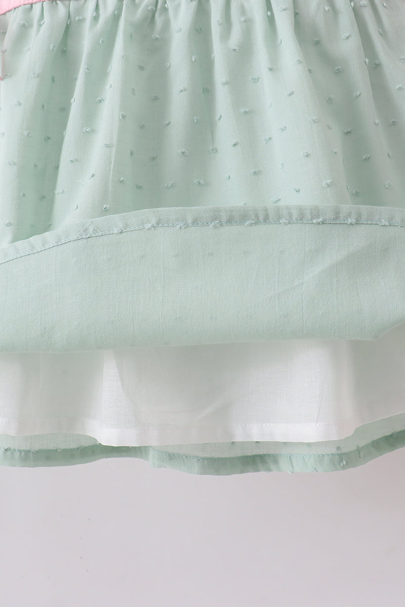 Green swiss dot cross sheep ruffle shorts set