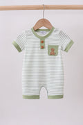 Sage stripe puppy embroidery romper