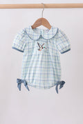 Blue plaid duck smocked bubble