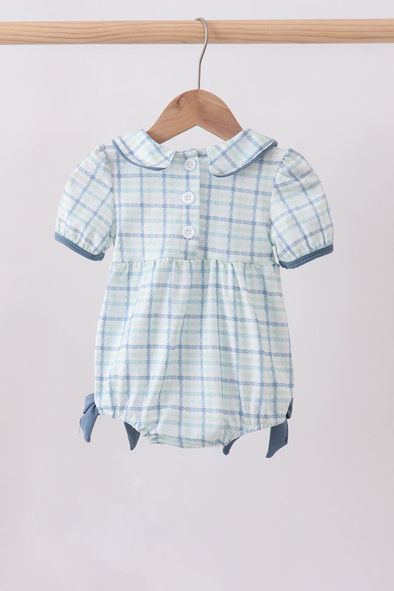 Blue plaid duck smocked bubble