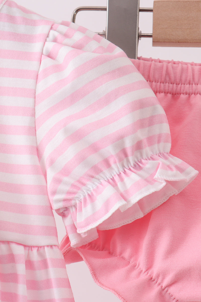 Pink stripe cross applique bloomer set