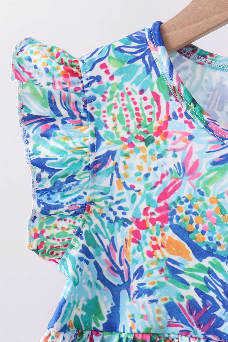 Blue floral print ruffle bloomer set