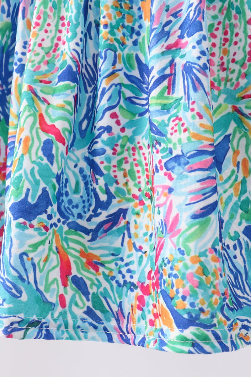 Blue floral print ruffle bloomer set