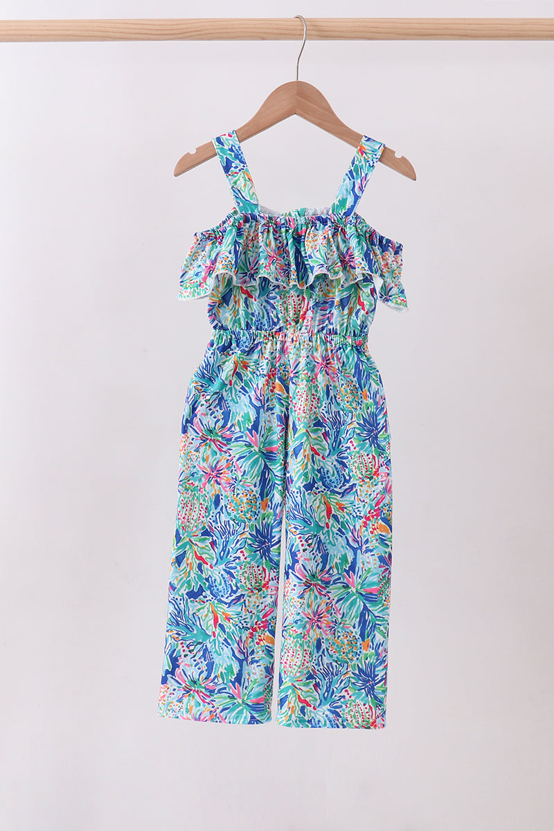 Blue floral print jumpsuit
