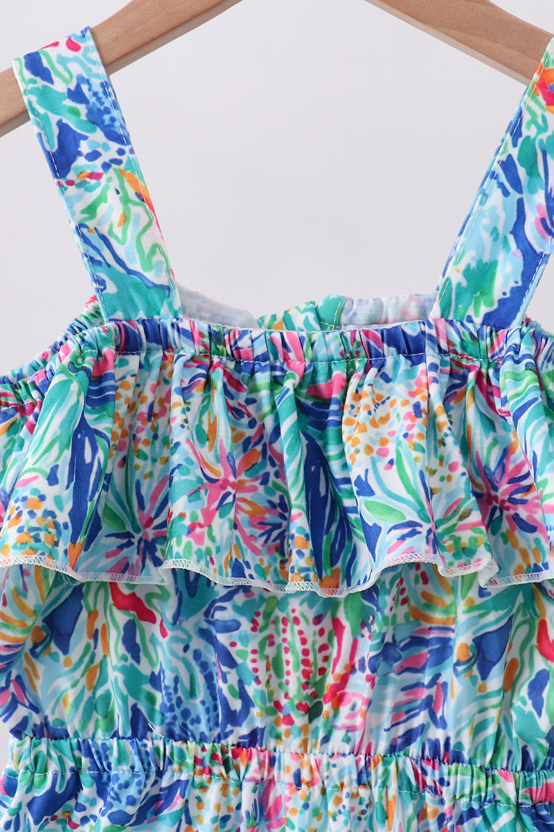 Blue floral print jumpsuit