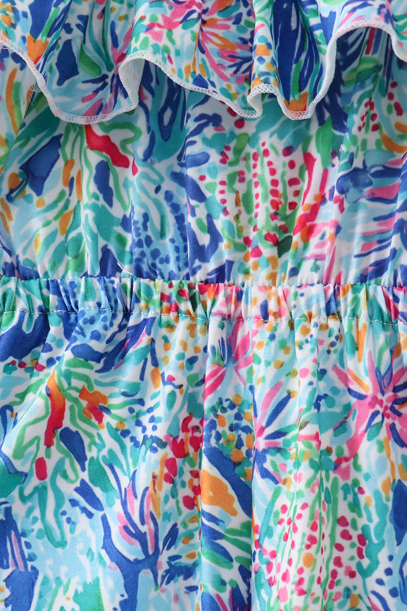 Blue floral print jumpsuit