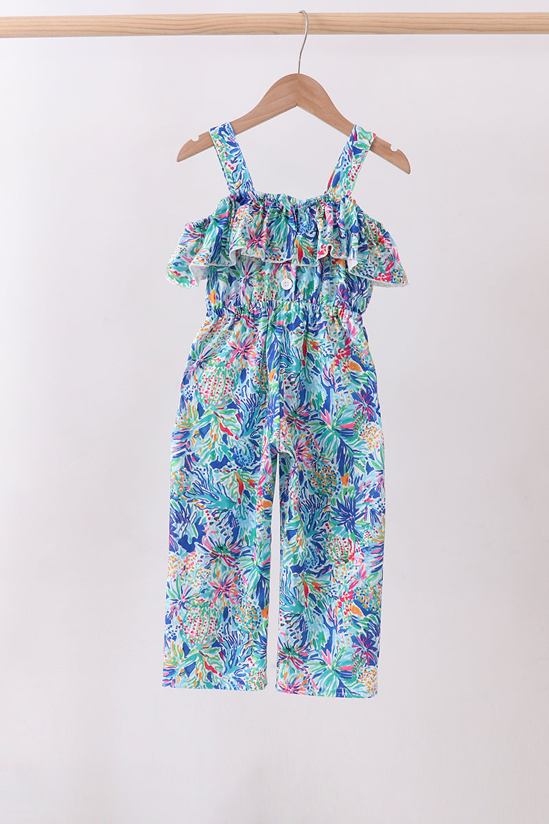 Blue floral print jumpsuit