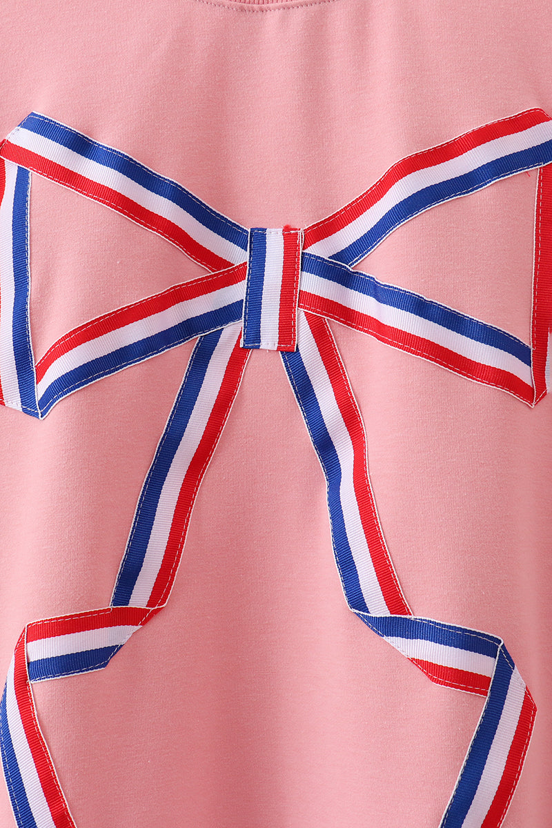 Peach Patriotic hand-sewn bow mom&me sweatshirt