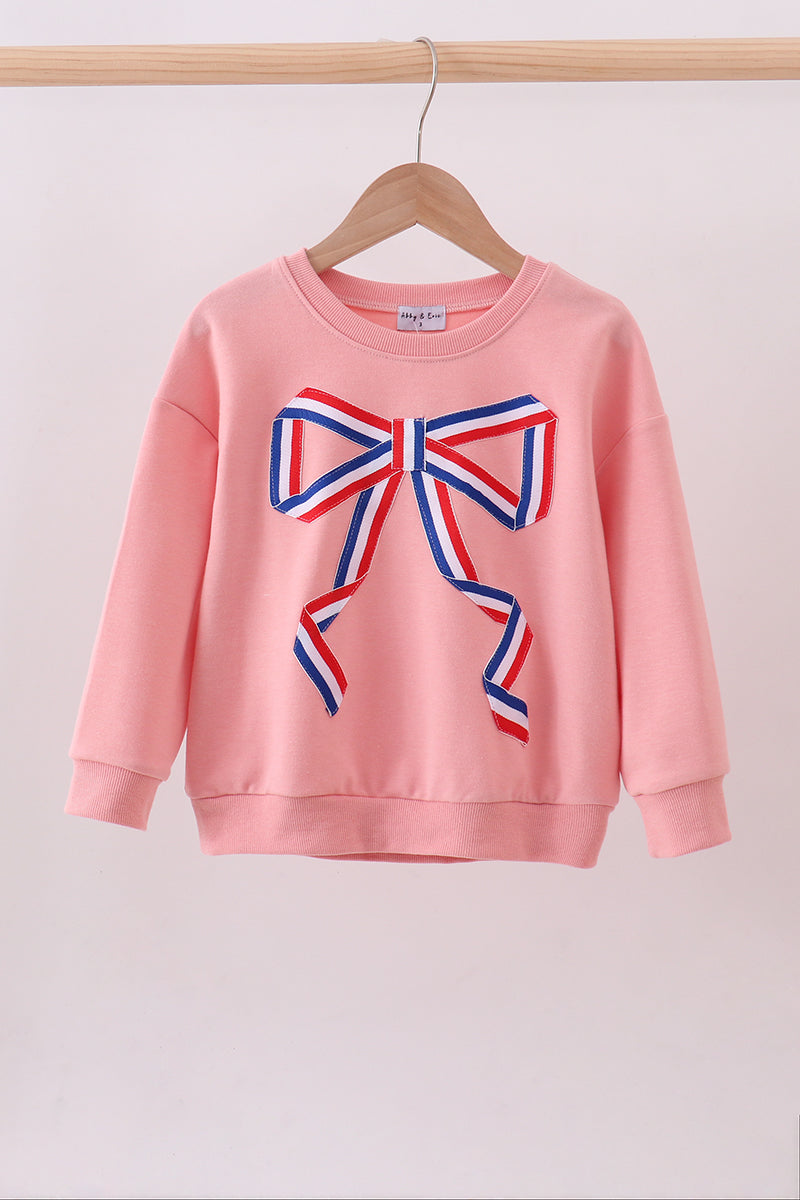Peach Patriotic hand-sewn bow mom&me sweatshirt