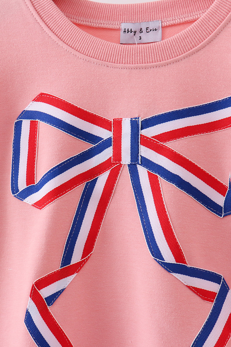 Peach Patriotic hand-sewn bow mom&me sweatshirt
