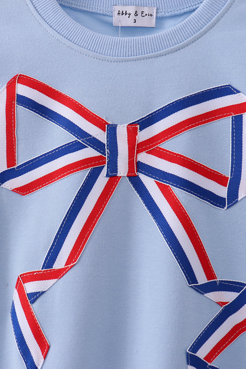 Blue Patriotic hand-sewn bow mom&me sweatshirt