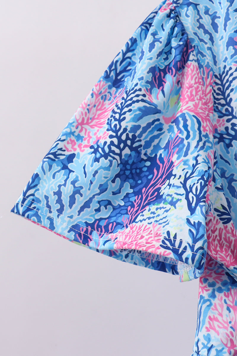 Blue marine creature print dress