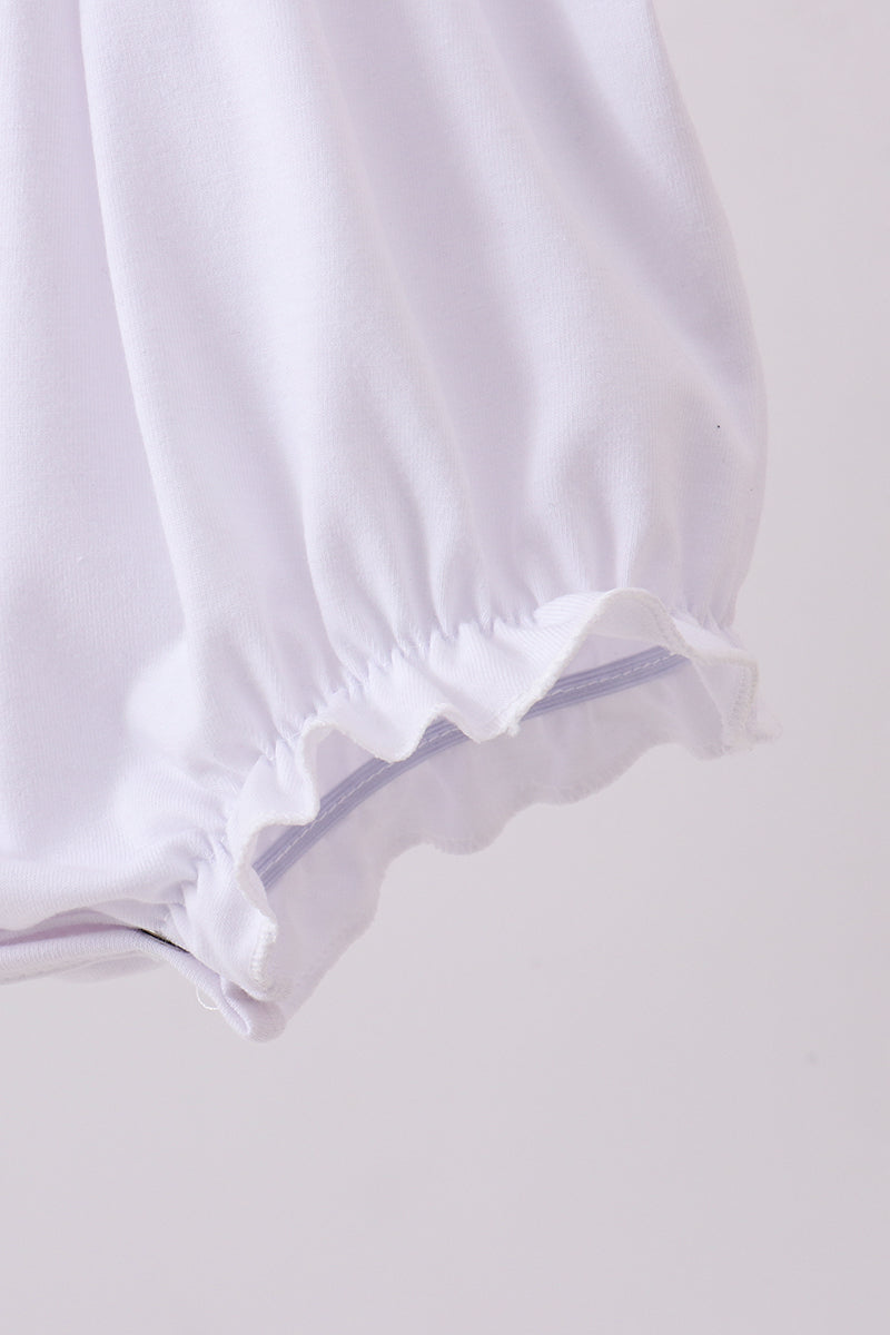 White Cross Smocked Ruffle Bubble