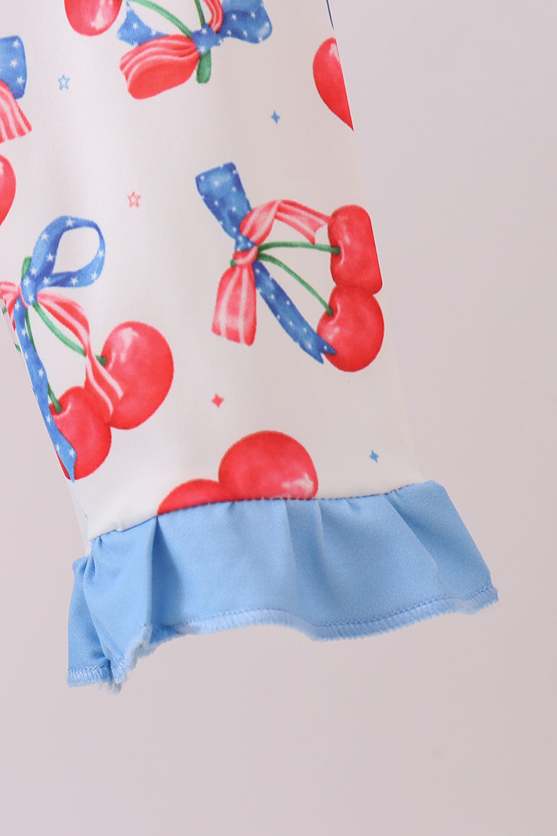 Blue cherry print rashguard