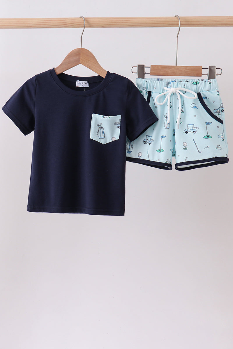 Navy golf print shorts set