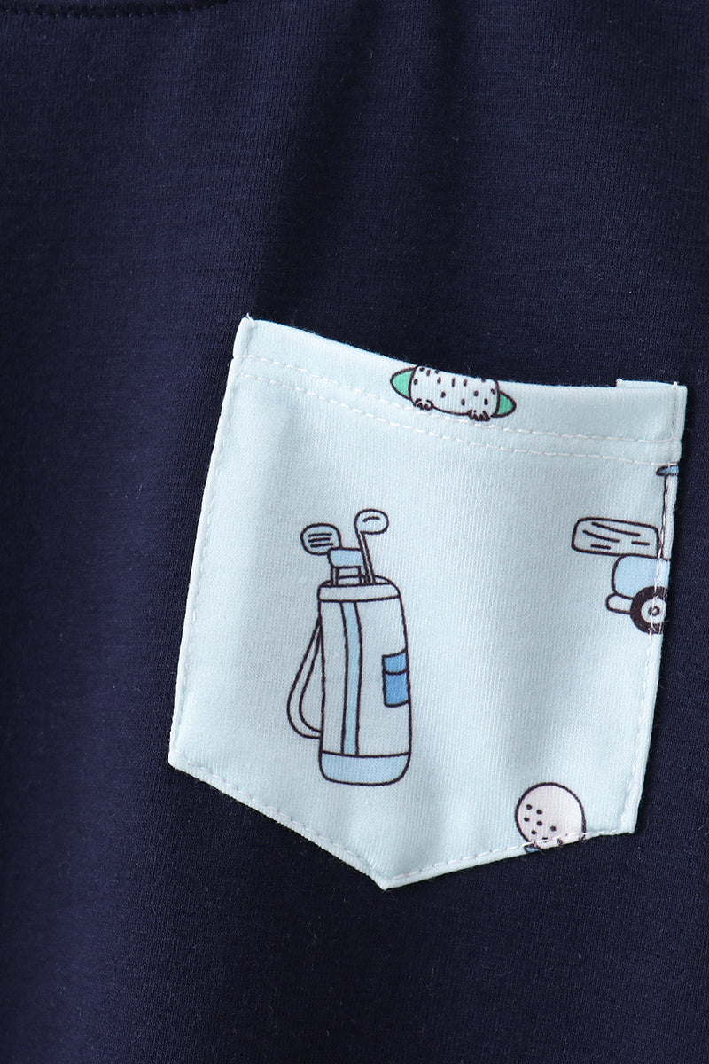 Navy golf print shorts set
