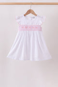 White Bow Smocked Jacquard Dress