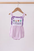 Purple floral embroidery gingham ruffle bubble