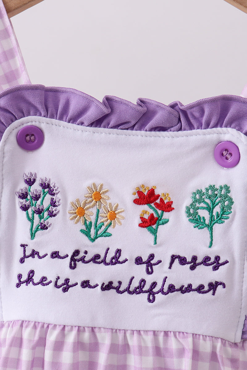 Purple floral embroidery gingham ruffle bubble