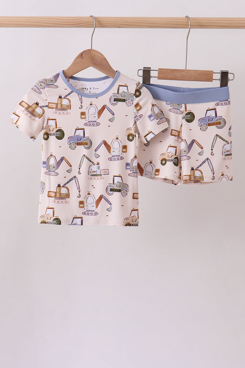 Excavator print bamboo pajama set