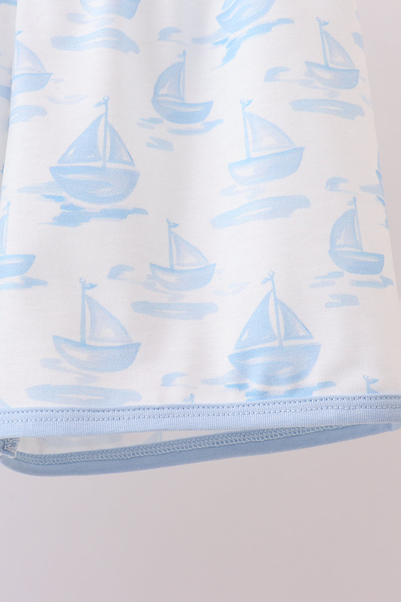 Blue Sailboat Embroidered Set