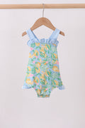 Green lemon print ruffle bubble