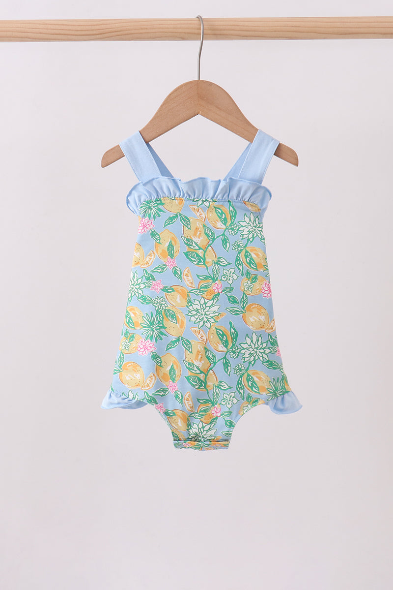 Green lemon print ruffle bubble