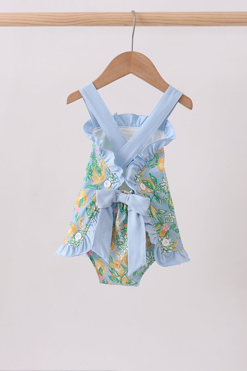 Green lemon print ruffle bubble