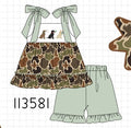 Camo Hunting Embroidered Ruffle Shorts Set