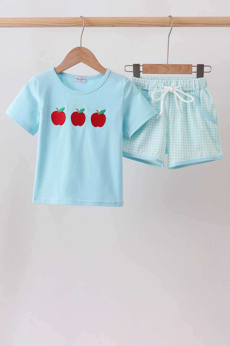 Blue Apple Embroidered Shorts Set