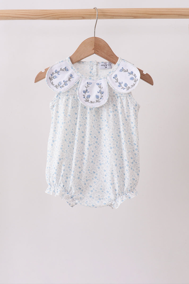 Blue Floral Embroidered Bubble