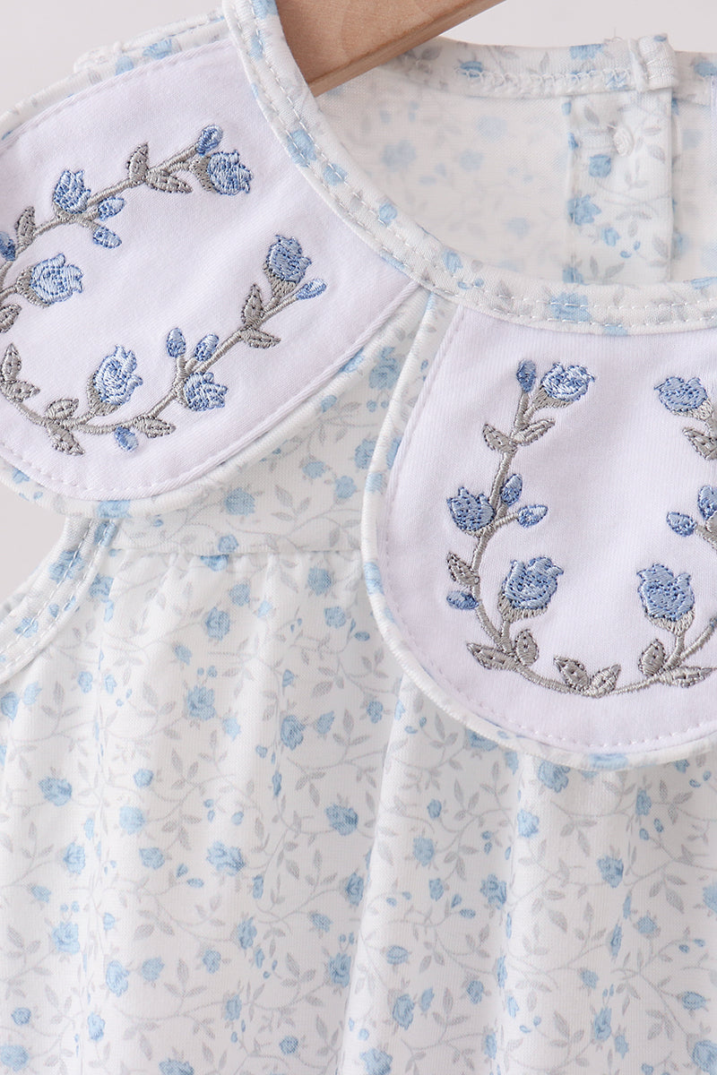 Blue Floral Embroidered Bubble