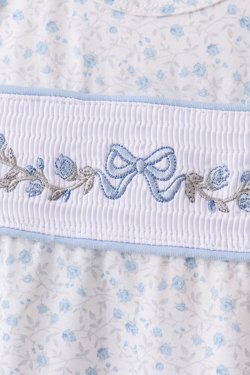 Blue Floral Smocked Ruffle Bloomer Set