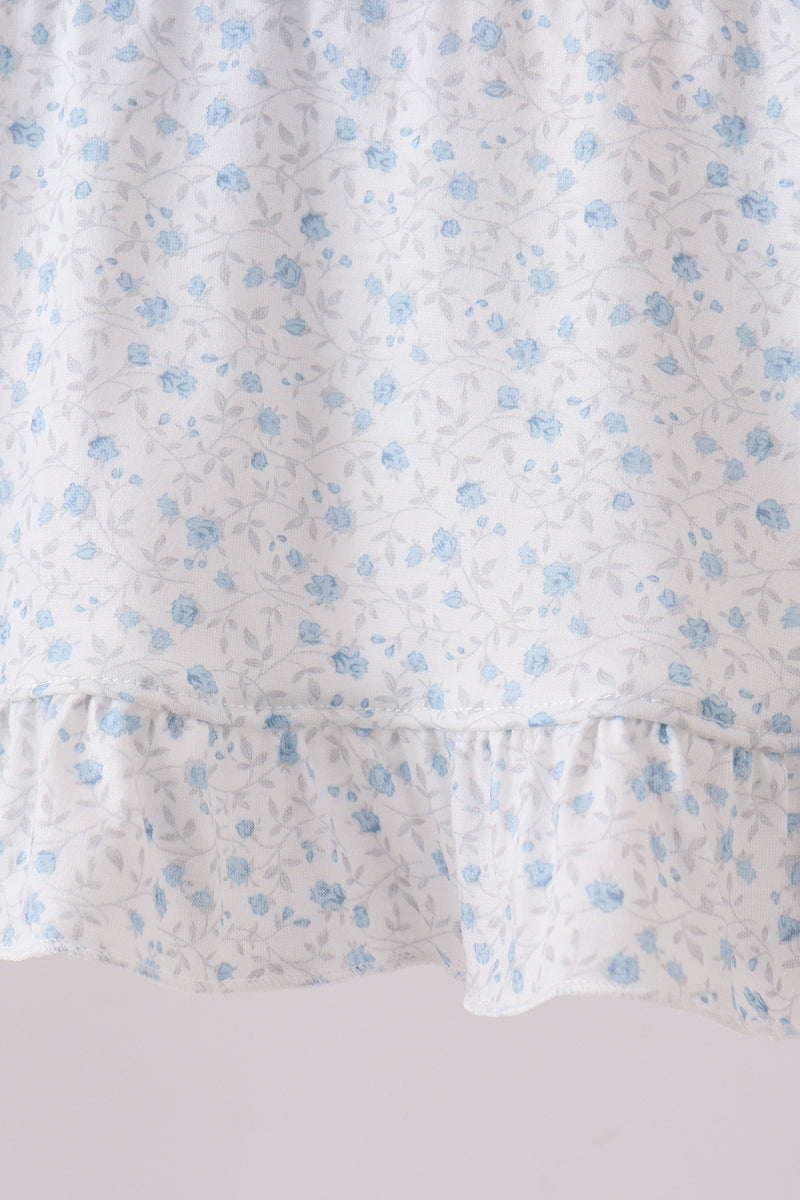 Blue Floral Smocked Ruffle Bloomer Set